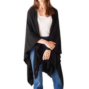 Mer Sea Charleston Cotton Cashmere Wrap Black V-Neck Open front Poncho One Size